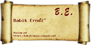 Babik Ernő névjegykártya